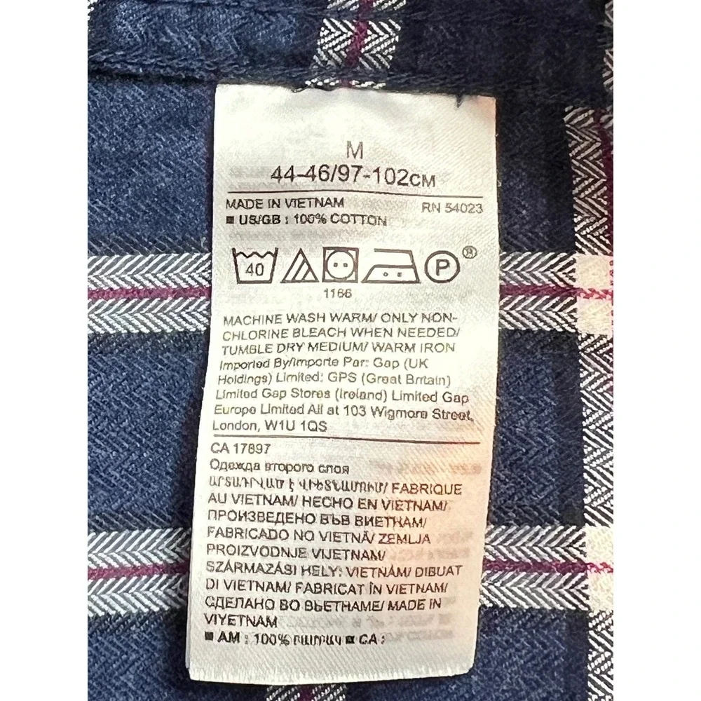 Banana Republic Flannel Shirt Men M Blue Plaid Slim Fit Untucked Button Up G07